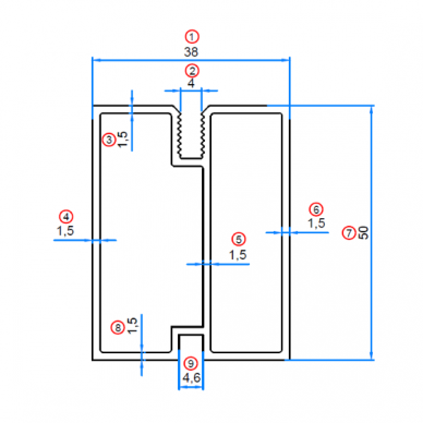 Aliuminio sija terasos karkasui 38x50x4000 mm | Sienelės storis: 1,5 mm 1 Aliuminio sija terasos karkasui 38x50x4000 mm | Sienelės storis: 1,5 mm 1
