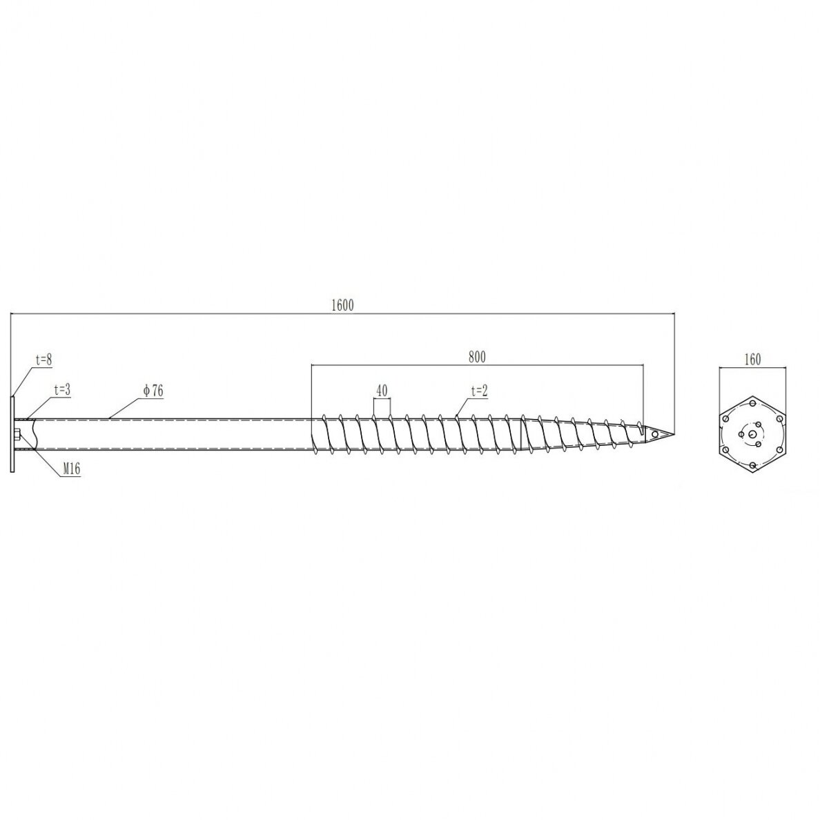 Sraigtinis polis 76/1600mm M16 1 Sraigtinis polis 76/1600mm M16 1